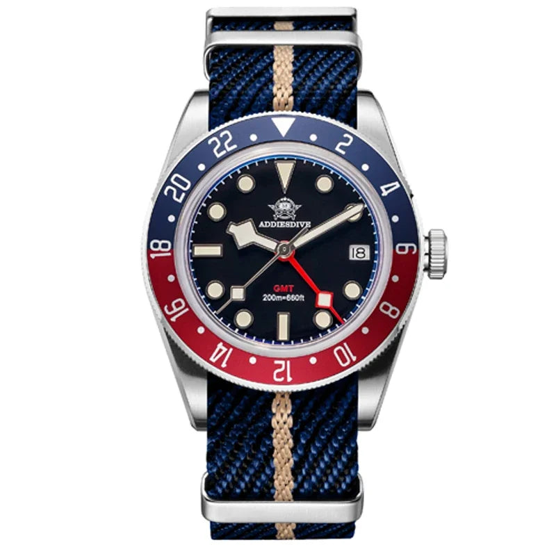 ADDIESDIVE TOP Men's Watches 20Bar Diving BGW9 Super Luminous AD2044 Swiss Ronda 515-24H GMT Watch Quartz Watch