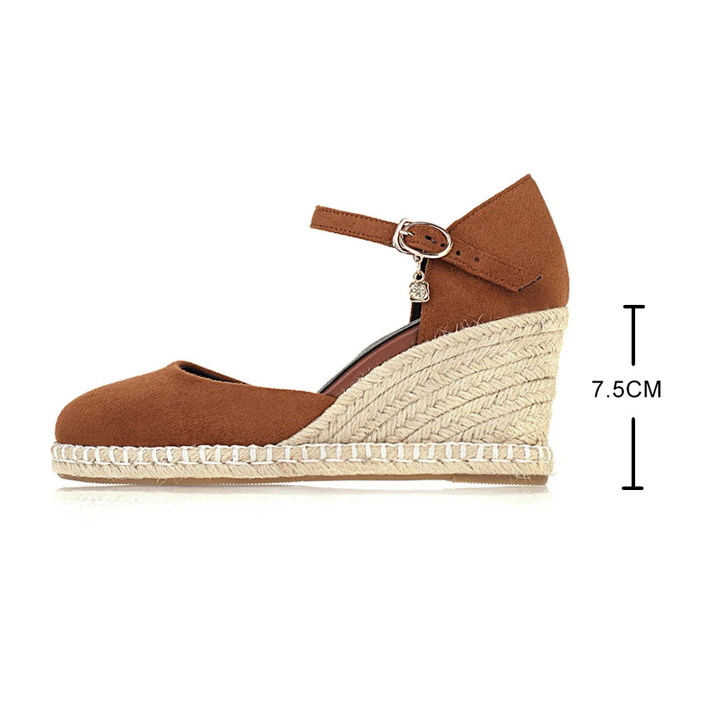 Spring New Women Espadrilles Leisure Wedges High Heels Lady Pumps Foothold Shoes Heel Slip On Round Toe for Femme Chaussures