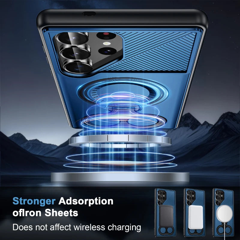 Magsafe Magnetic 360°Rotat Metal Bracket Ring Solid Color Armor Phone Case For Samsung S25 Ultra Edge S23 S24 Ultra Plus A56 A36