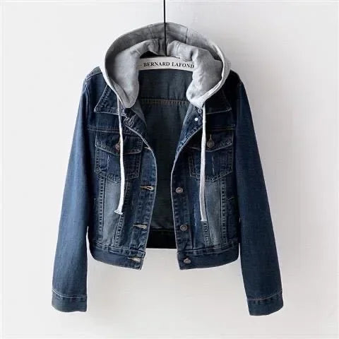 Women Denim Cost Hooded Single Breasted Button Jackets Patchwork Outerwear Cardigan Pockets High Street Warm Solid Slim Fit