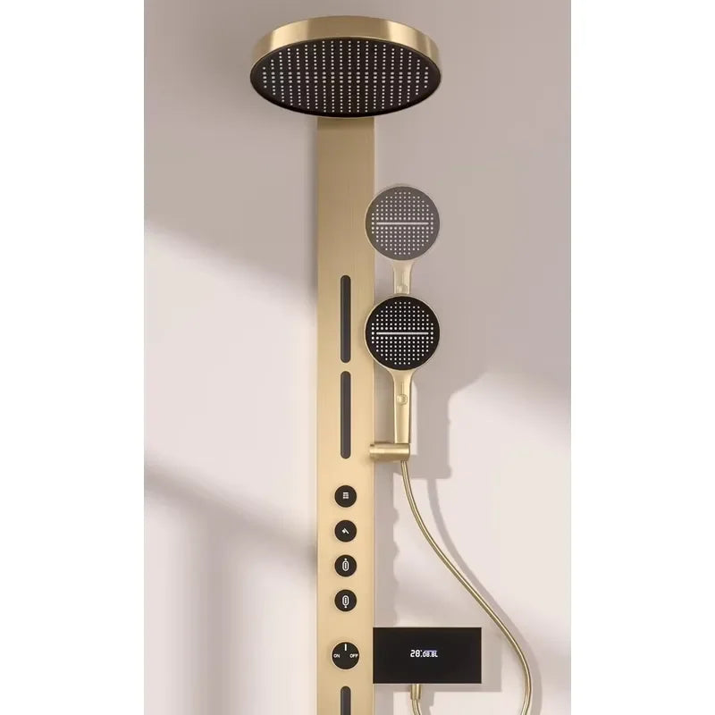 Brass Rainfall Shower Panel Set Digital Display Wall Mounted Bathroom SPA System Multifunctional Smart Shower Head Kit for