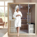 Garden Relaxation Sauna House Outdoor Timber Barrel Spa Room with Hot Stone Heater for Family Wellness Sessions