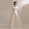 Elegant Mikado Satin Wedding Dress Short Sleeves Floor Length Simple Bridal Photoshoot Dress A Line Bridal Gown Custom Made
