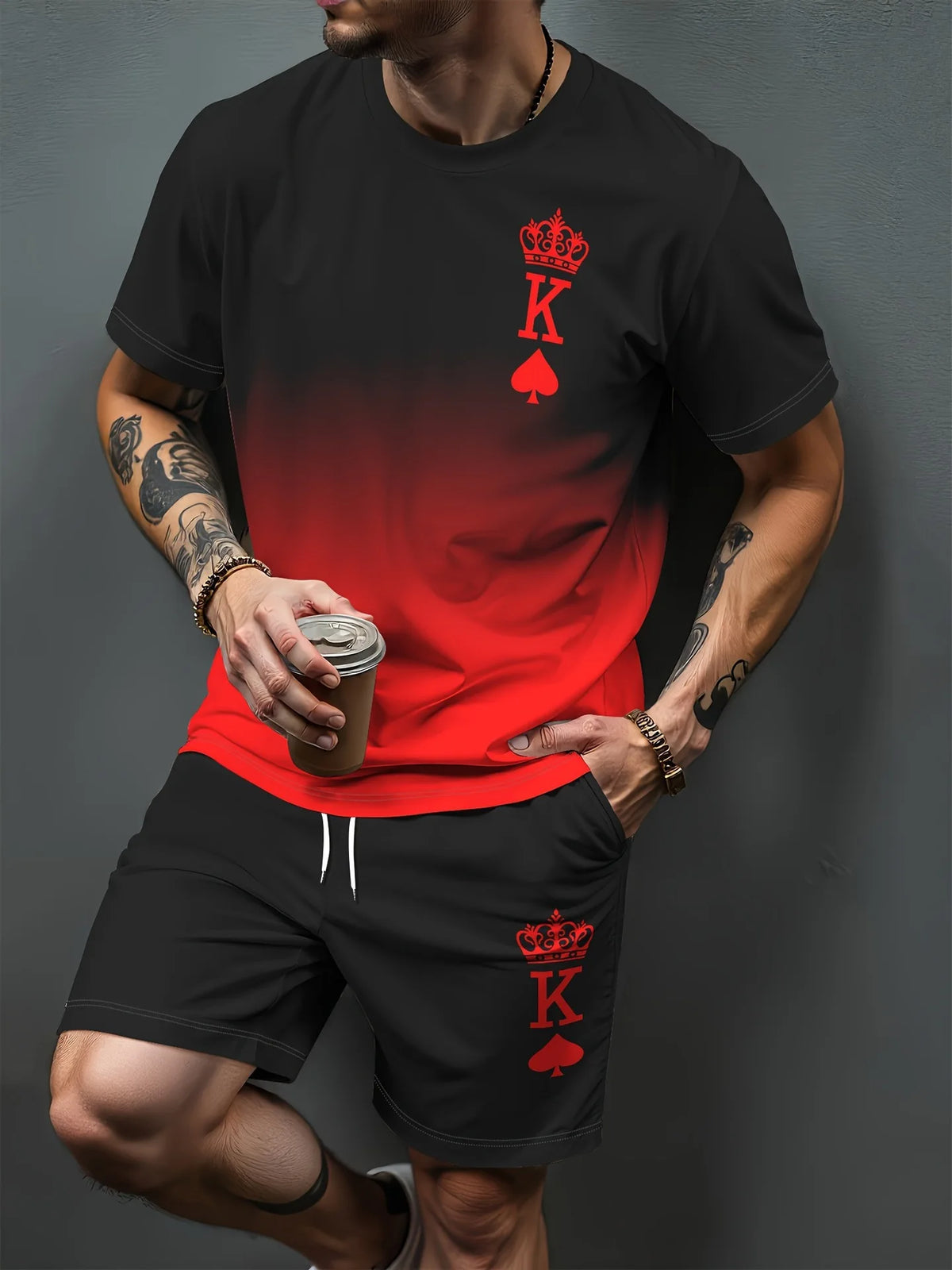 Gradient Letter Pattern 3D Print Tracksuits Men Women Casual Short Sleeve T-Shirt Shorts Sets 2pcs Sportswear Suits Man Clothing