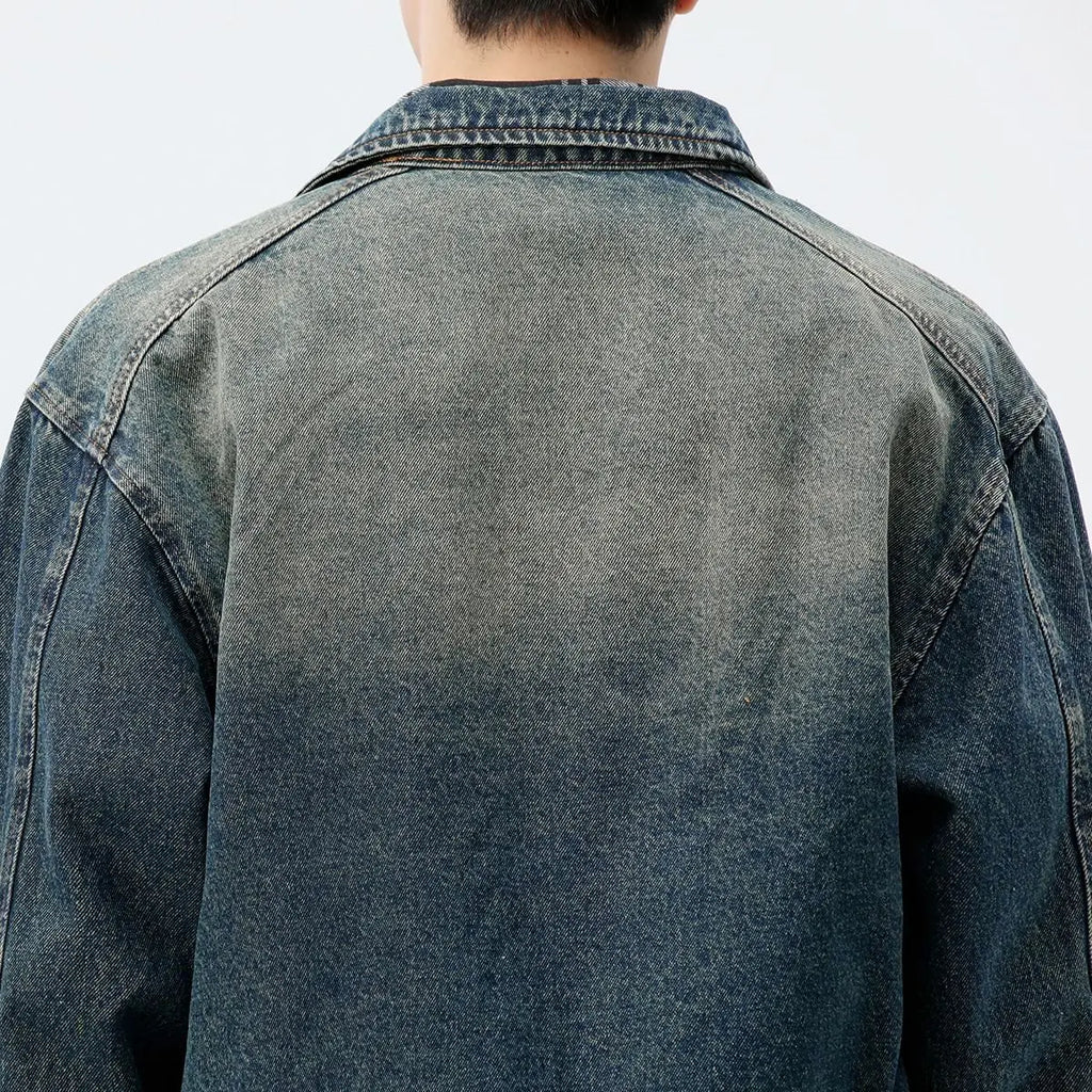 Vintage Washed Denim Jacket Men Streetwear Fashion Loose Casual Zipper Demim Cargo Jacket Spring Autumn Jeans Coat Outerwear