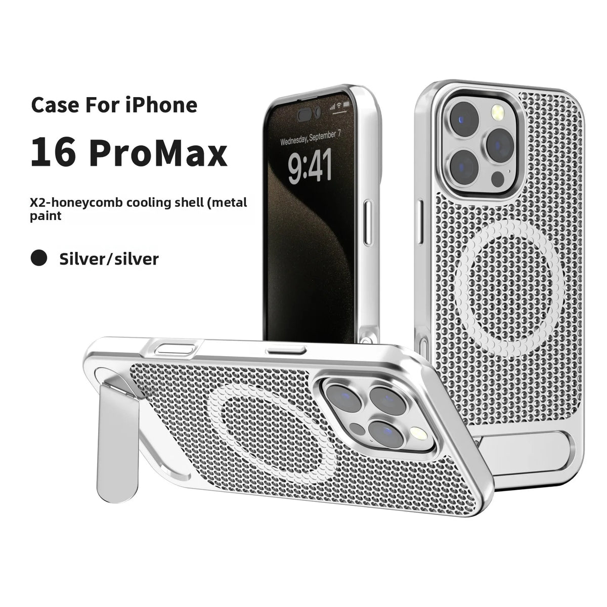 3D hollow Honeycomb Cooling Magnetic Phone Case for iPhone 12 13 14 15 16 Pro Max Plus with Stand Hard Cover Slim Hard