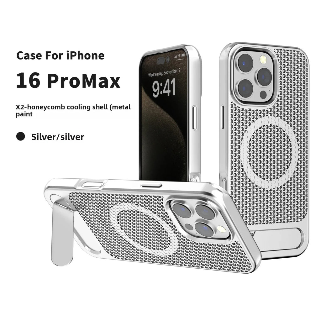3D hollow Honeycomb Cooling Magnetic Phone Case for iPhone 12 13 14 15 16 Pro Max Plus with Stand Hard Cover Slim Hard