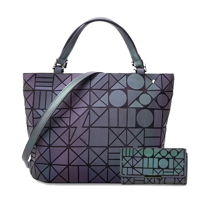 Luminous Bag Geometric Bags for Women 2021 Quilted Shoulder Bags Set Folding Totes Sac a Main Femme Handbags Bolsa Feminina