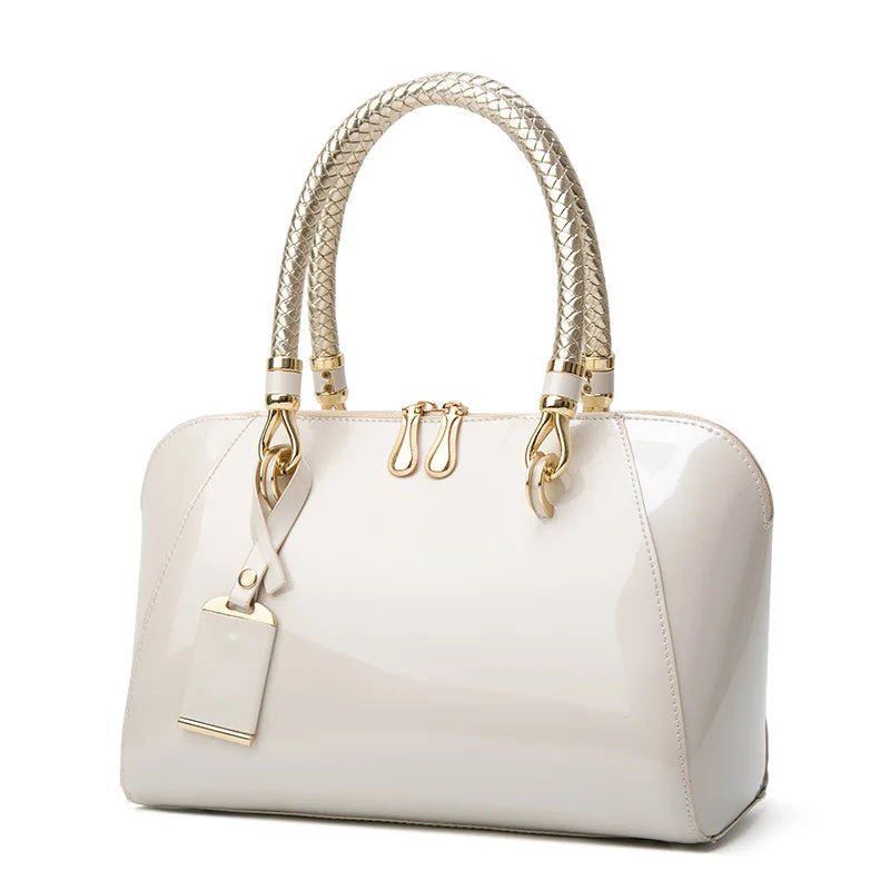 Luxury Designer Handbag Shiny Leather Boston Bag 2023 Fashion New Blue Red Black Beige Pink Bags for Women Sac De Luxe Femme