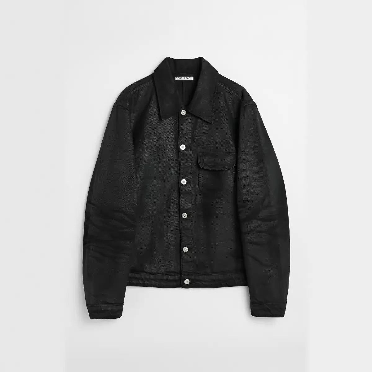 High Street Dark RO Jeans Jacket Men's Brushed Wax PU Silver Buckle Black Loose Minimalist Streetwear Denim Jacket Coats