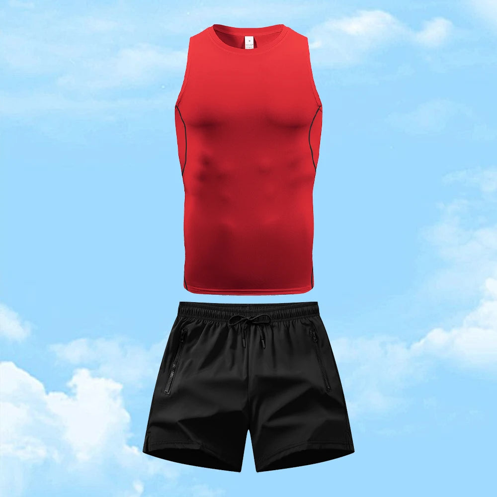 Men's Casual Sportswear Set Quick Drying Vest And Athletic Shorts Elastic And Breathable Perfect ForRunning And Fitness Training