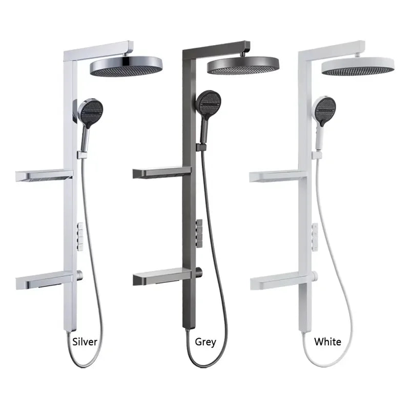 Modern Smart LED Rainfall Shower Set Concrete Mixer Valve Digital Display Temperature Control Bathroom Fixture With Shelf