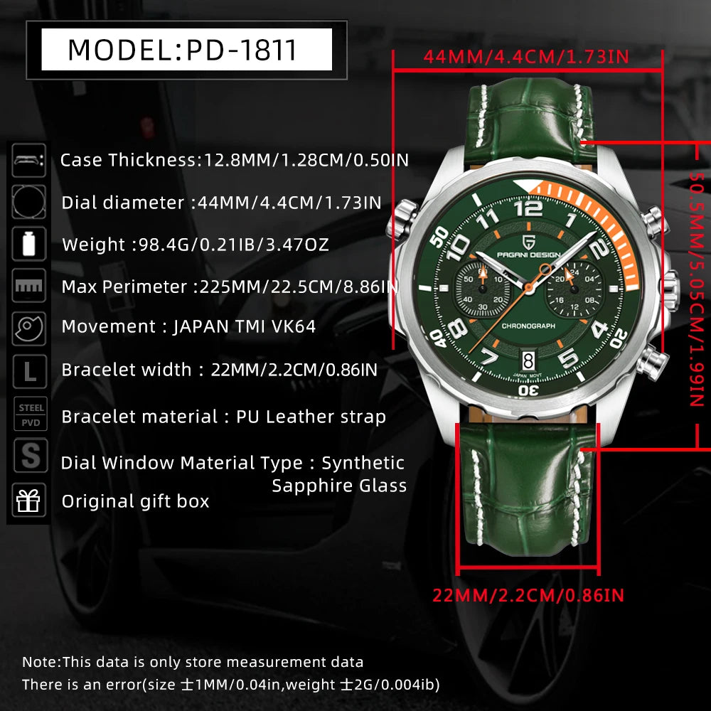 2026 New PAGANI DESIGN Mens Watches Luxury VK64 Chronograph Quartz Watch Men Super Luminous AR Sapphire Waterproof Gift watch