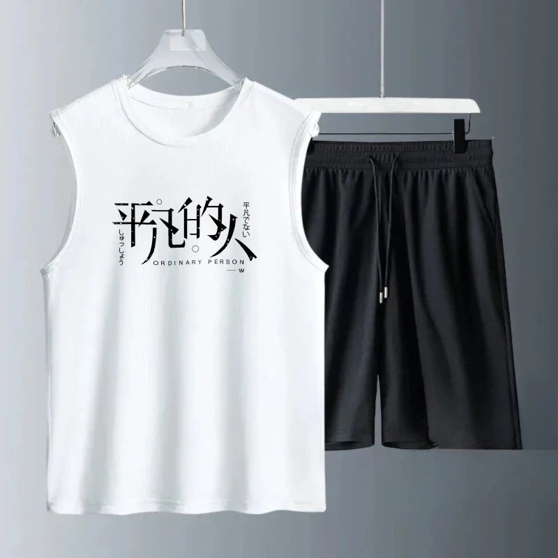 Men's Tank Top Sets 2026 Summer Quick drying Y2k tracksuits beach Breathable sports Two-piece sets oversize running seaside