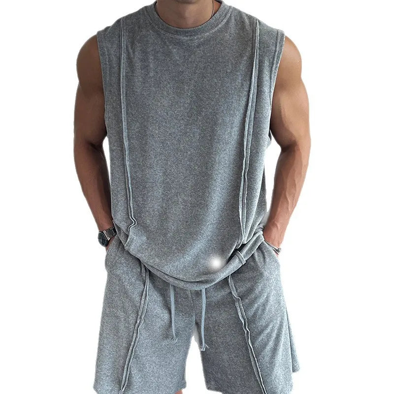 2026 Summer New Men's Round Neck Casual Sleeveless Vest Breathable Vest Shorts Suit Men
