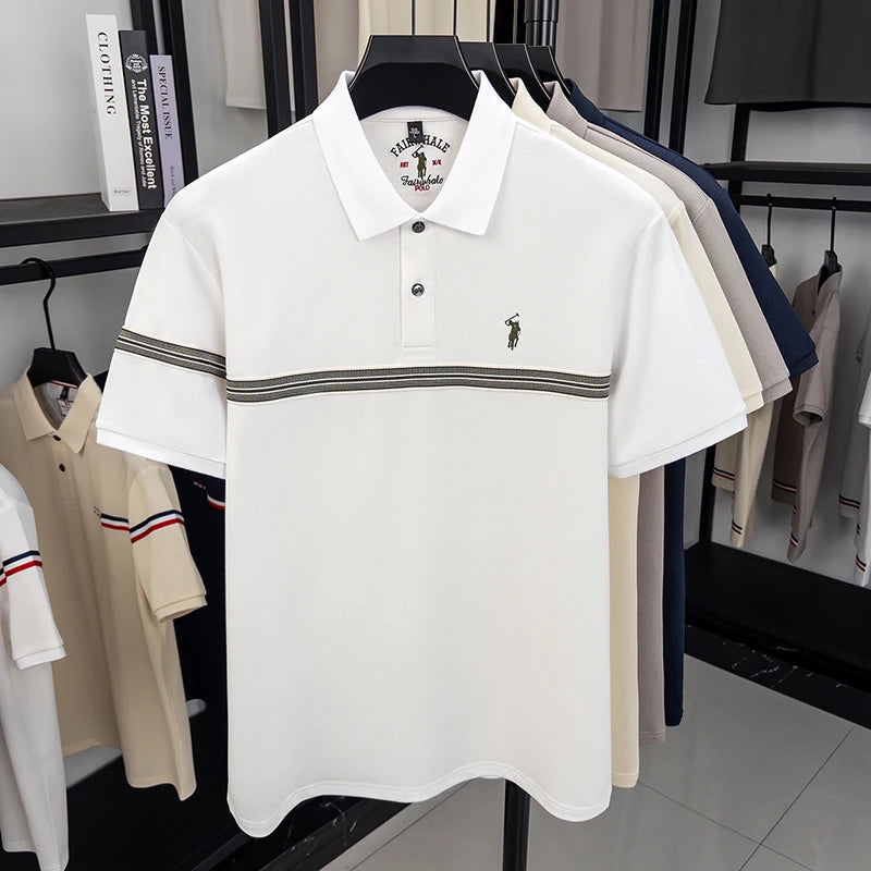 Designer luxury brand short sleeve polo shirt men's fashion pony embroidery casual stripes breathable summer new golf T-shirt