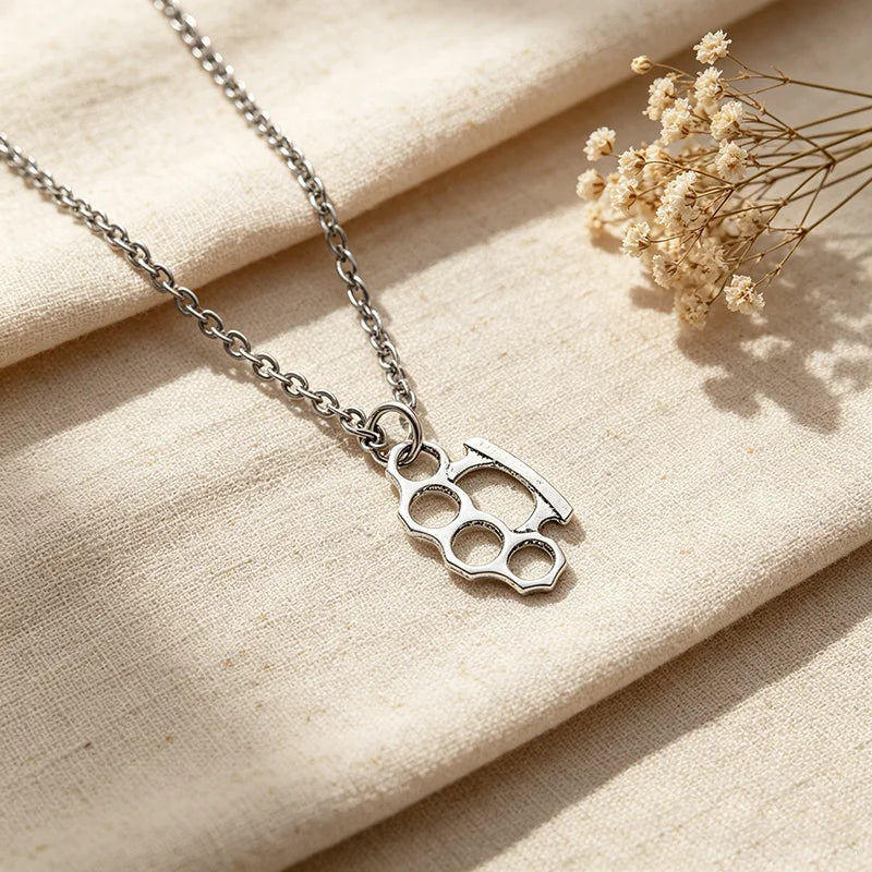 Brass Knuckles Pendant Necklace for Women Men Neck Chain Vintage Summer Gothic Goth Jewelry Trend 2022 Accessories Holiday Gifts
