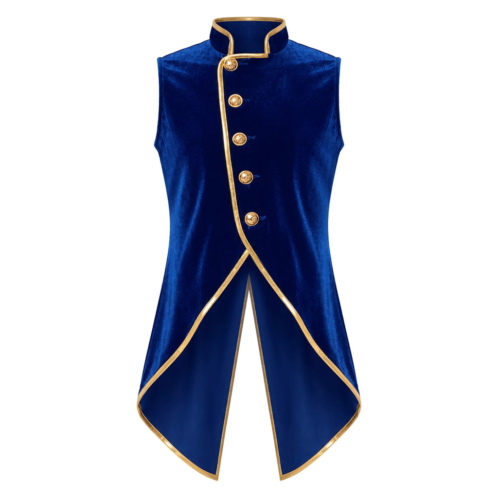 Boys Retro Medieval Renaissance Steampunk Gothic Velvet Tailcoat Jacket Metallic Trim Victorian Vest Carnival Halloween Costumes