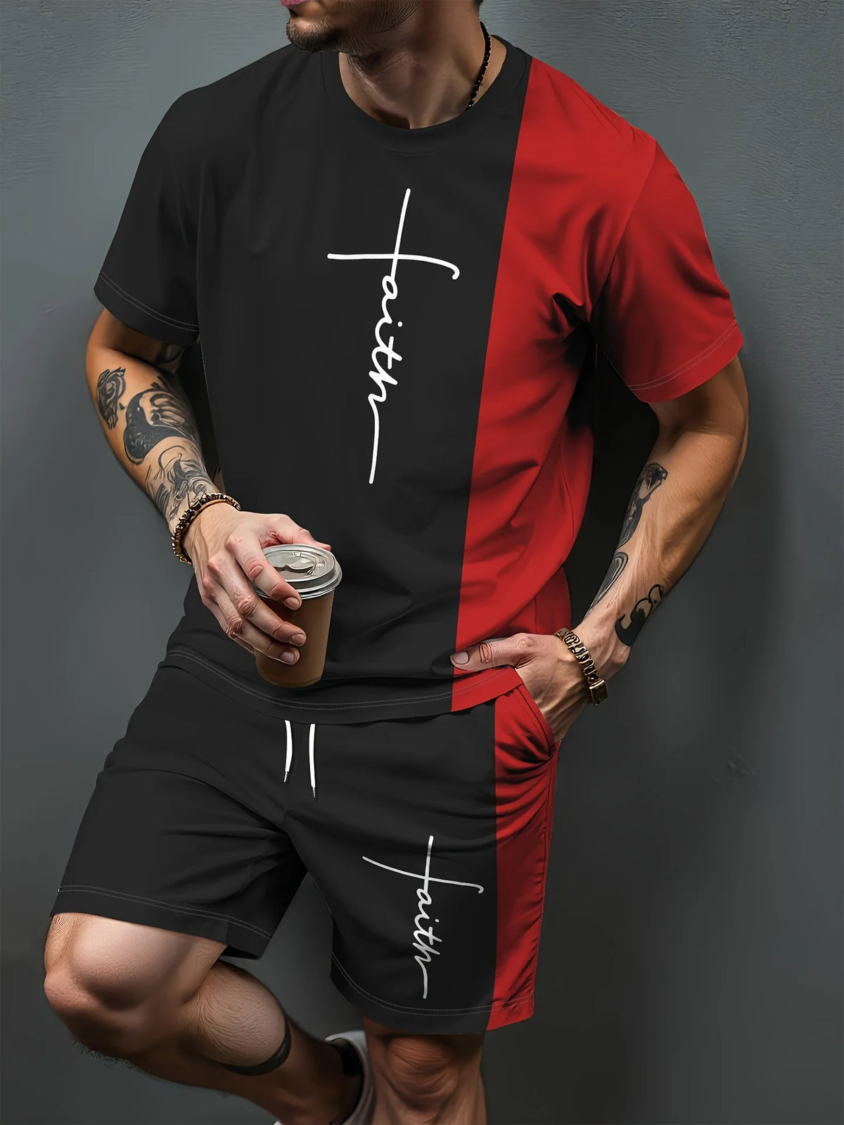 Gradient Letter Pattern 3D Print Tracksuits Men Women Casual Short Sleeve T-Shirt Shorts Sets 2pcs Sportswear Suits Man Clothing