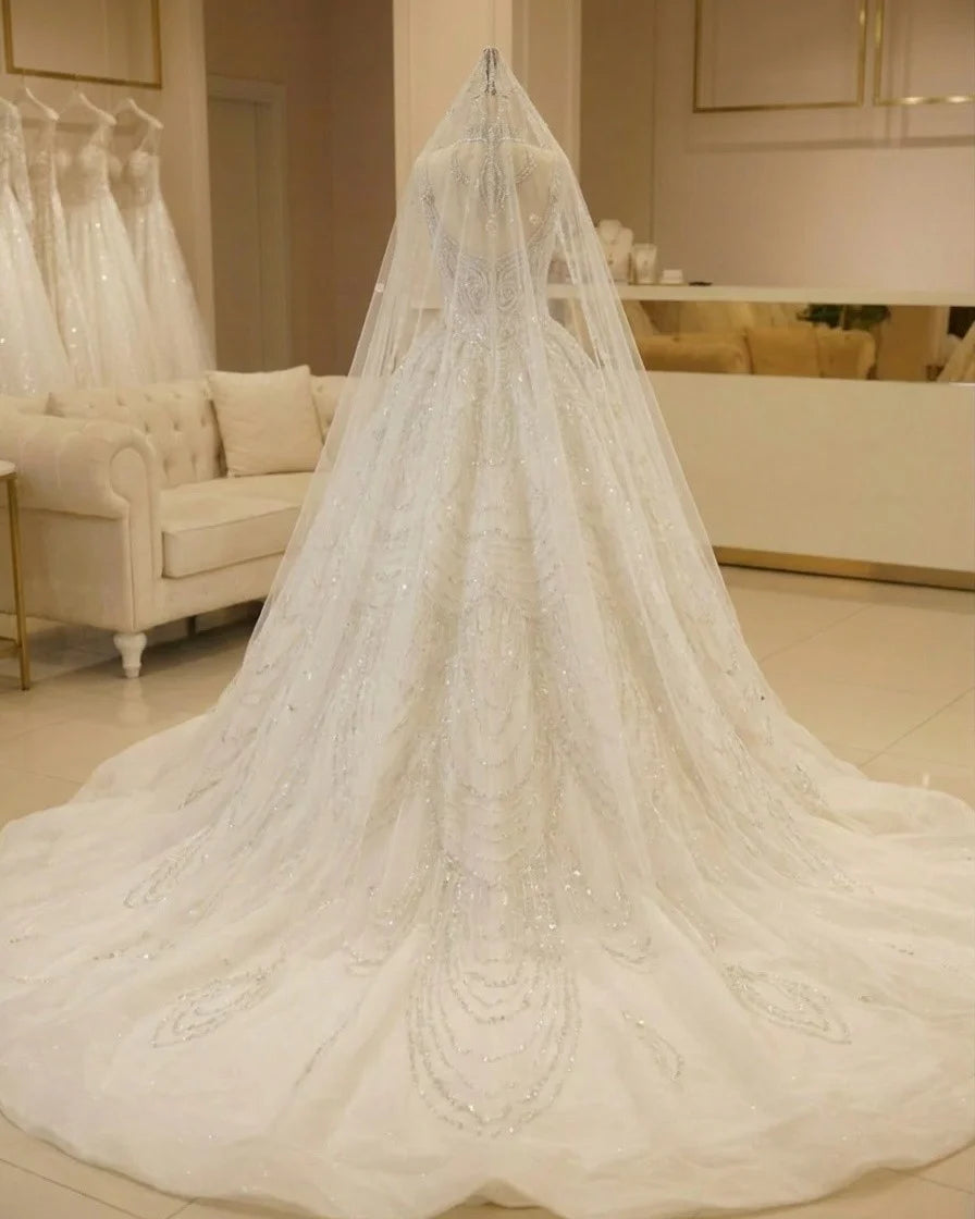 New Strapless Square Neck Luxury Rhinestone Wedding Dress Beaded Corset Cathedral Train Bridal Dress Vestido De Novia Customized