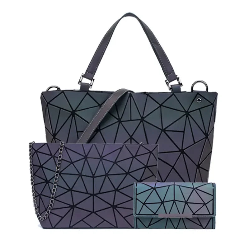 Luminous Bag Geometric Bags for Women 2021 Quilted Shoulder Bags Set Folding Totes Sac a Main Femme Handbags Bolsa Feminina
