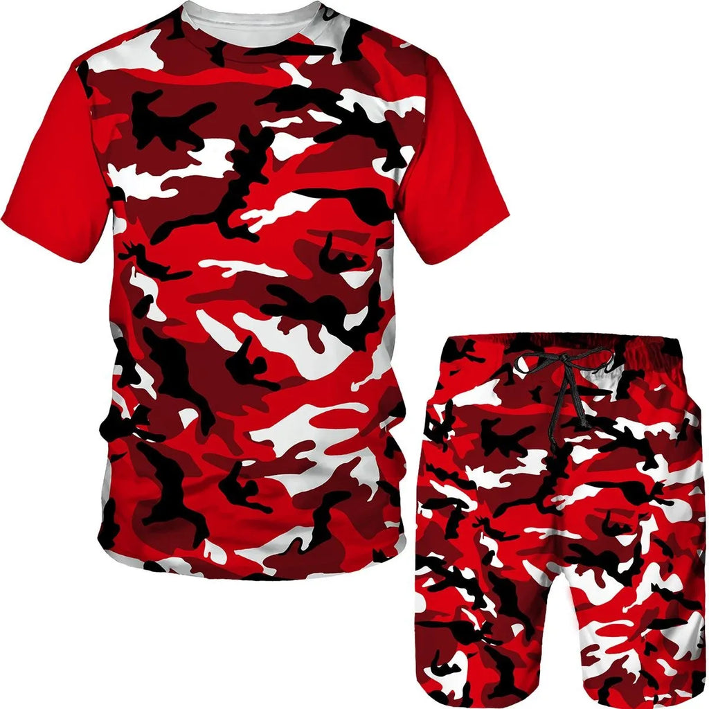 Camouflage Men's Suits Camo 3D Print T-Shirts Shorts 2-Piece Sets Casual Tracksuits Streetwear Oversized Outfits Man Clothing