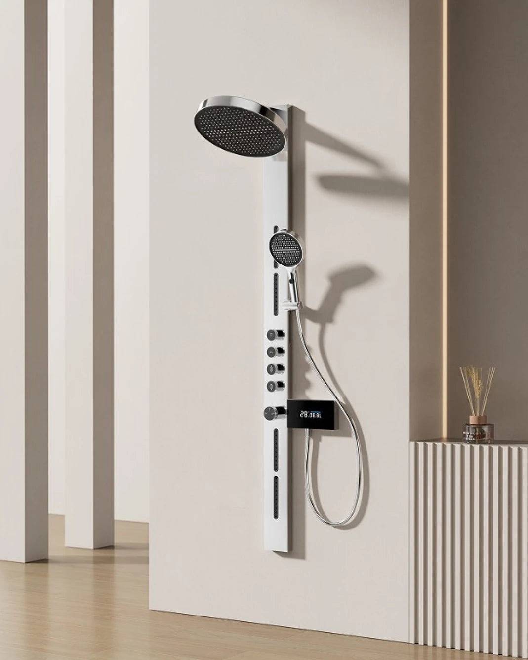 Brass Rainfall Shower Panel Set Digital Display Wall Mounted Bathroom SPA System Multifunctional Smart Shower Head Kit for