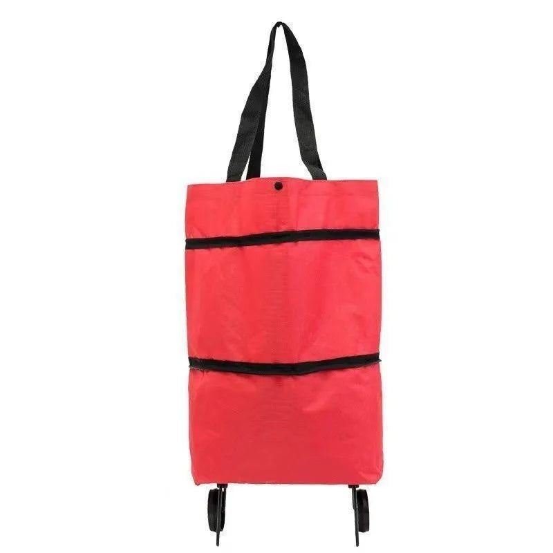 Foldable Shopping Bags with Wheels Portable Roller Tote Grocery Market Cart Caddy Oxford Fabric Reuseable Lightweight Bags Green