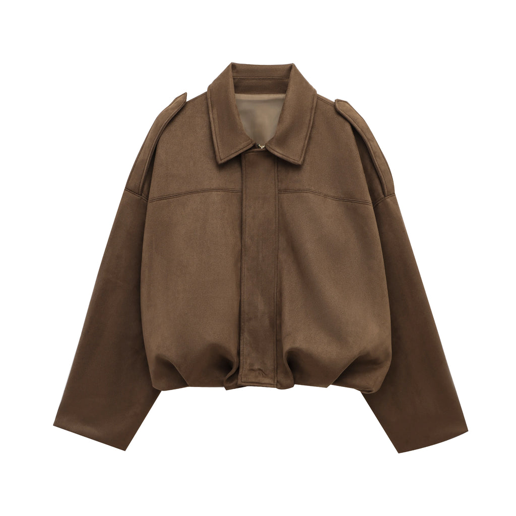 KONDALA 2025 Fall Winter Women's Bomber Jacket Lapel Long Sleeve Zipper Suede Jacket Women High Street Jackets Coats Outerwears