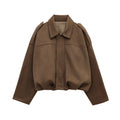 KONDALA 2025 Fall Winter Women's Bomber Jacket Lapel Long Sleeve Zipper Suede Jacket Women High Street Jackets Coats Outerwears