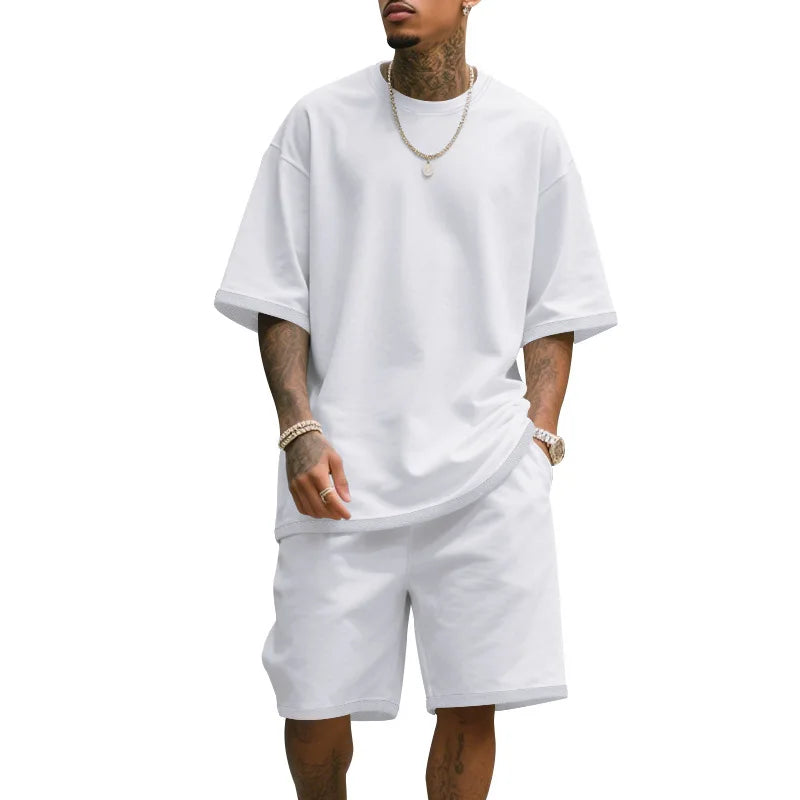 Men's Casual Two Piece Set Summer Short Sleeve T-Shirt and Shorts Set Comfortable Loose Fit Tracksuit for Men Clothing Set
