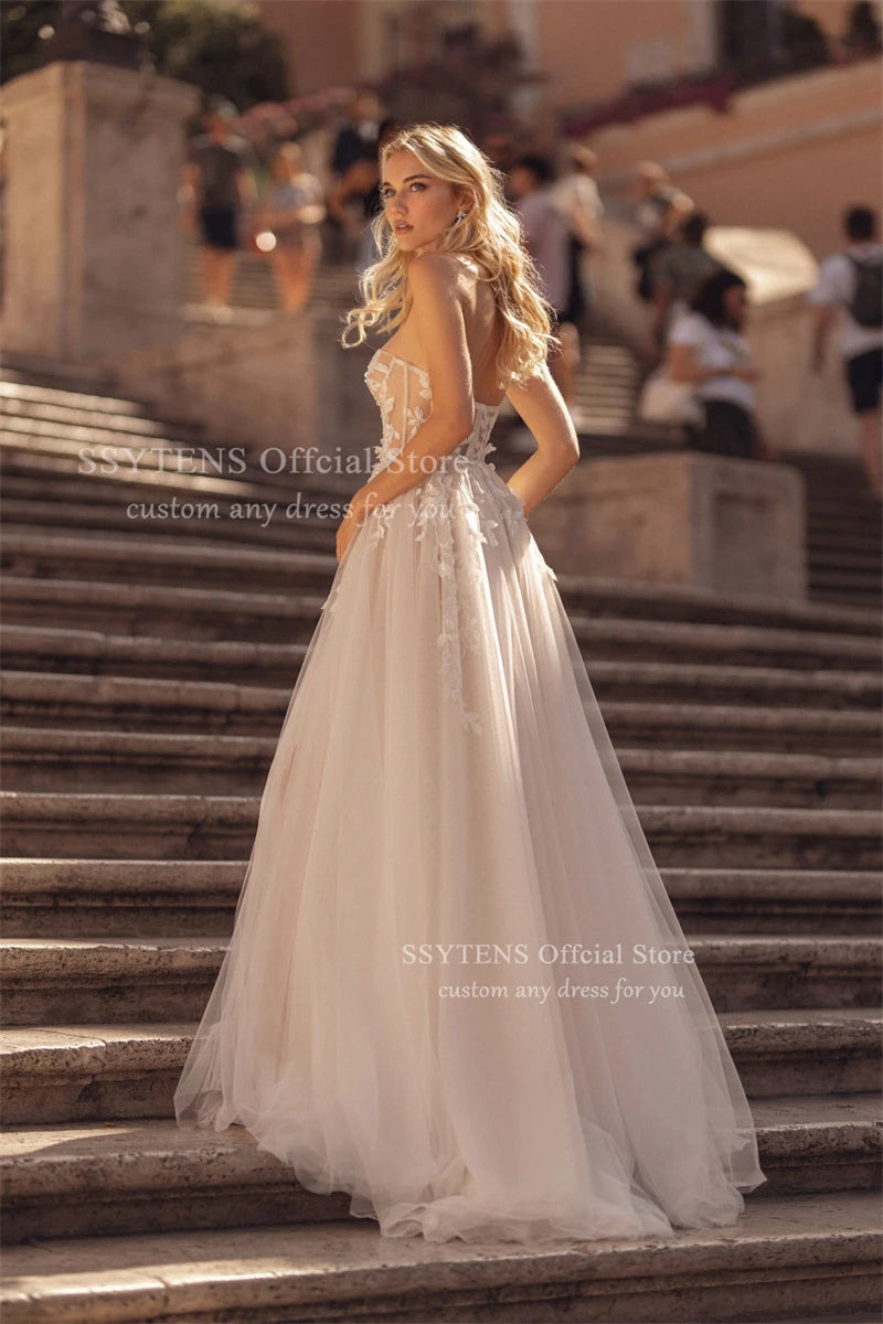 SSYTENS Elegant Tulle Wedding Dresses for Women 2026 Sleeveless Bridal Gowns Luxury Sweetheart Wedding Gown for Women Customized