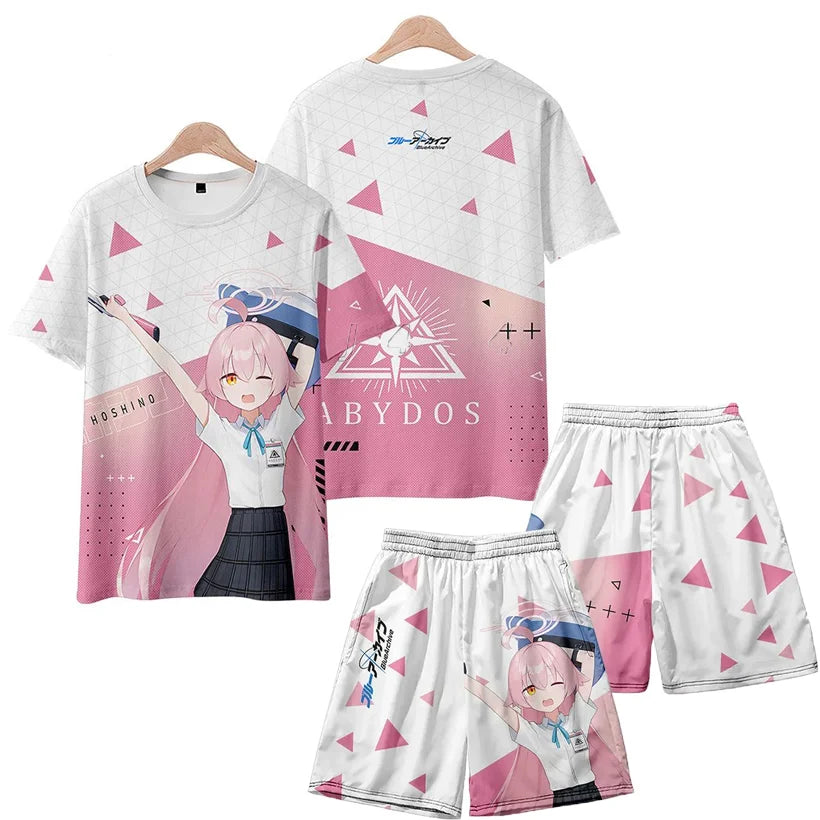Men's Suits Anime Blue Archive Takanashi Hoshino 3D Print T-Shirts Shorts 2-Piece Sets Tracksuits Oversized Outfits Man Clothing