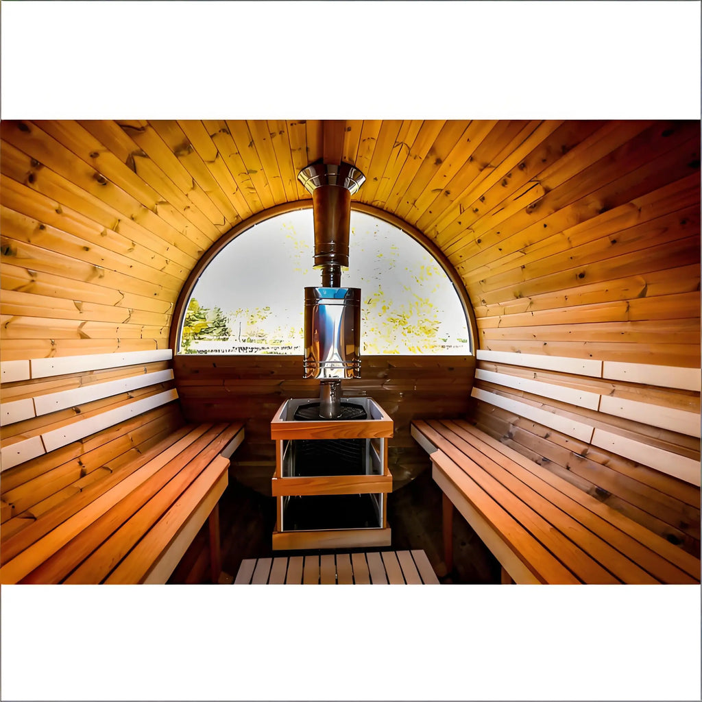 Backyard Cedar Sauna Barrel Cabin with Electric Heating Stones Outdoor Wellness Spa Room for Family Relaxation Use