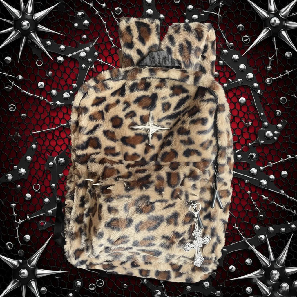 Fur large-capacity Leopard Backpack Stylish Autumn Winter Shoulder Bag for Girl Cute and Cool Designed Backpack
