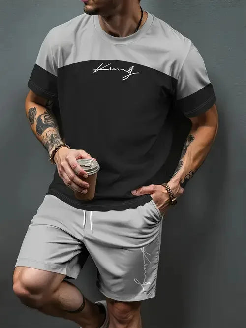 Gradient Letter Pattern 3D Print Tracksuits Men Women Casual Short Sleeve T-Shirt Shorts Sets 2pcs Sportswear Suits Man Clothing