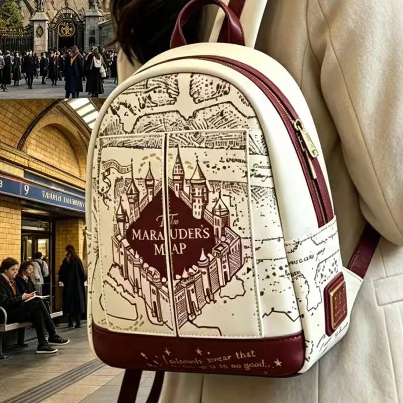 Harry Potter Map Printed Cosplay Womens Double Strap Shoulder Bag Purse Mini Backpack