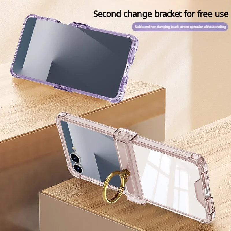 Luxury Ring Holder Airbag Hinge Protection Phone Case For Samsung Galaxy Z Flip7 FE  Z Flip 7 6 5 flip7 zflip6 Candy Clear Cover