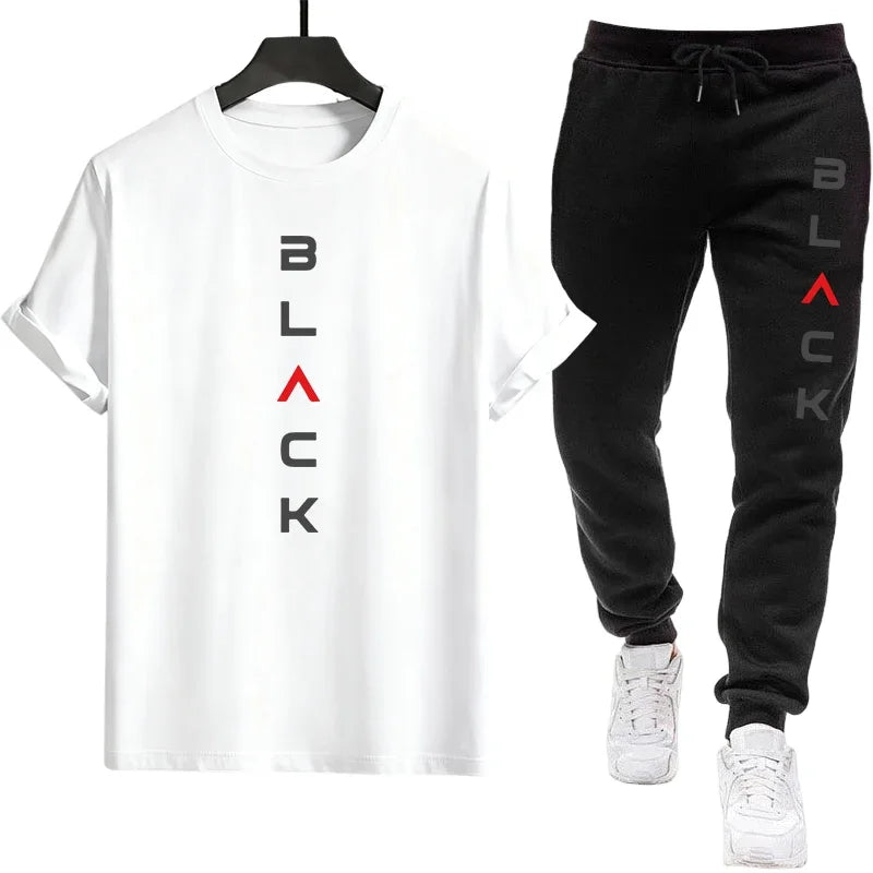 Mens Tracksuit Printed Casual Short Sleeve Daily Sports Jogging Man Clothing Single Piece T-shirt Pants Spring Summer Sportswear