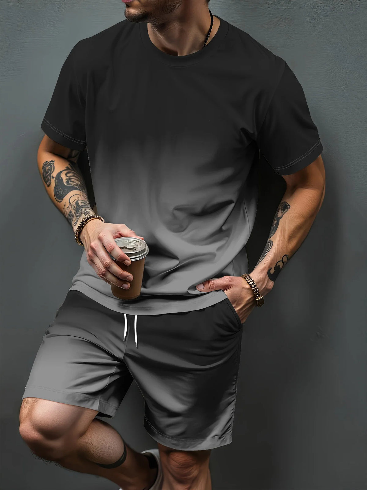 Gradient Letter Pattern 3D Print Tracksuits Men Women Casual Short Sleeve T-Shirt Shorts Sets 2pcs Sportswear Suits Man Clothing