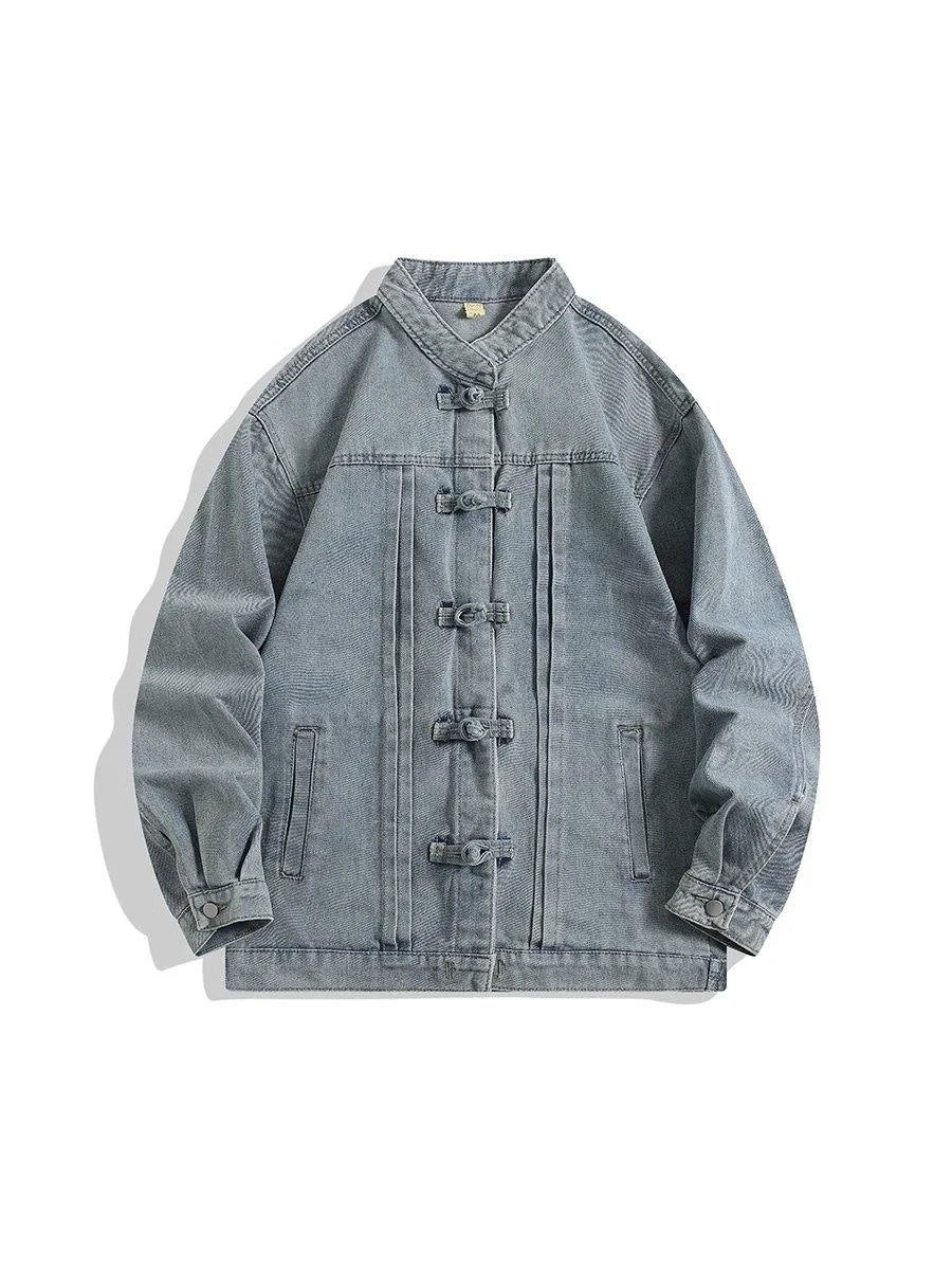 Vintage Chinese Style Denim Jacket Men Streetwear Oriental Clothes Autumn Male Jeans Coat 2026 Fashion Hip Hop Loose Outerwear
