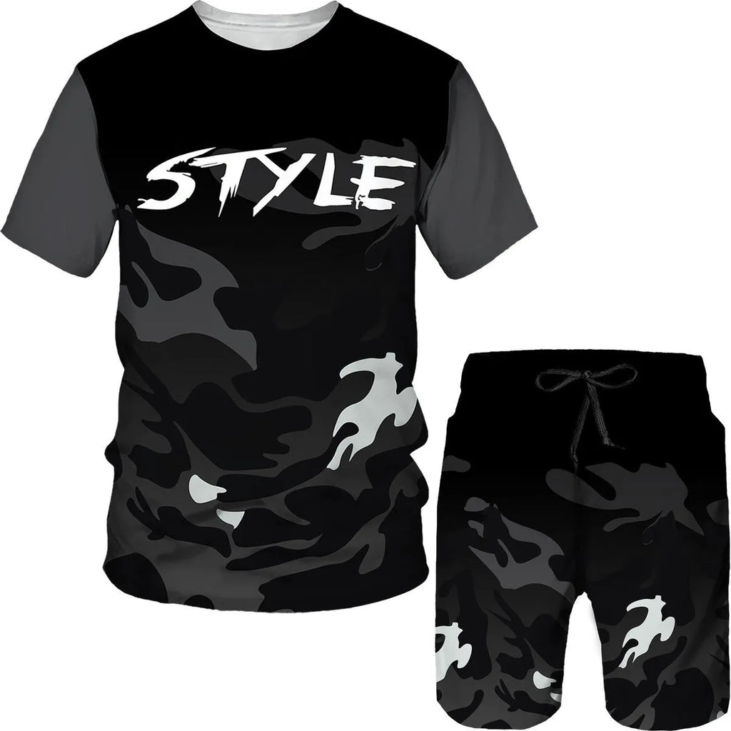 Camouflage Men's Suits Camo 3D Print T-Shirts Shorts 2-Piece Sets Casual Tracksuits Streetwear Oversized Outfits Man Clothing