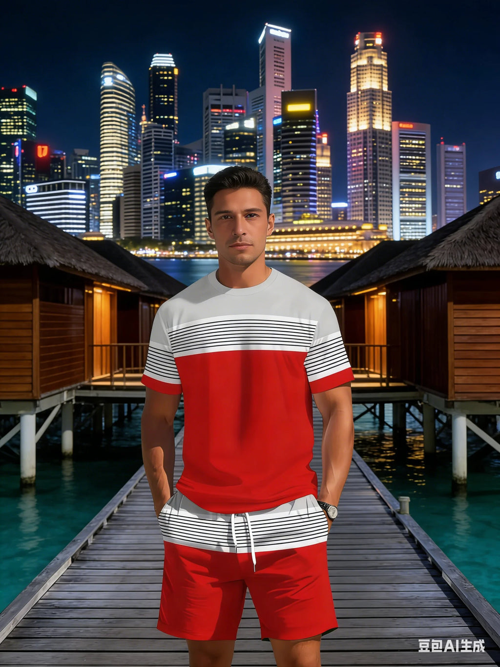 New Summer Men's Sportswear Striped Short-Sleeve T-Shirt Set Two-Piece Outdoor Travel Apparel Relaxed-Fit Shorts Training Wear