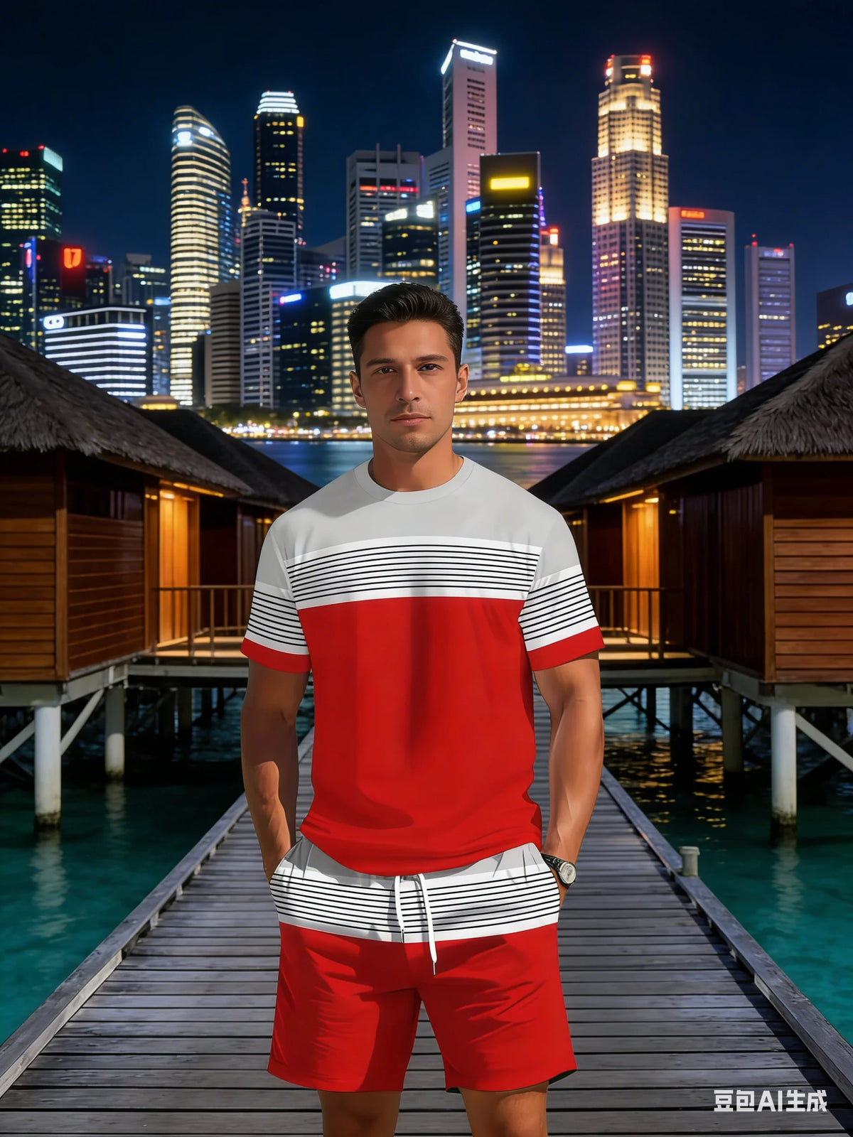 New Summer Men's Sportswear Striped Short-Sleeve T-Shirt Set Two-Piece Outdoor Travel Apparel Relaxed-Fit Shorts Training Wear