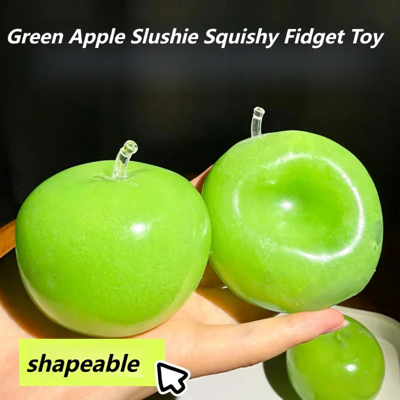 Green Apple Slushie Squishy Fidget Toy Crunchy Moldable Non-Bounce Sensory Stress Reliever Medium Grip Strength Slow Rising Gift