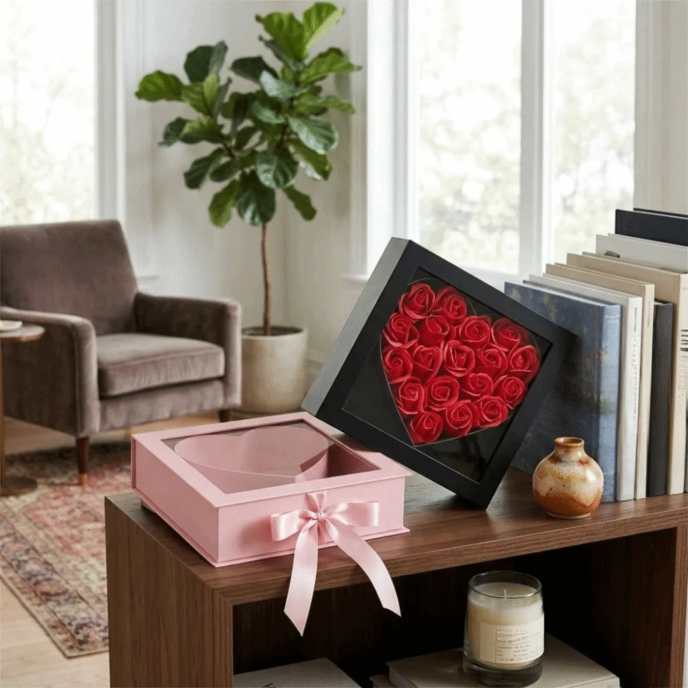 Transparent Window Mother's Day Gift Box Fillable Elegant Gift Packaging Box Romantic Cardboard Floral Packaging Box