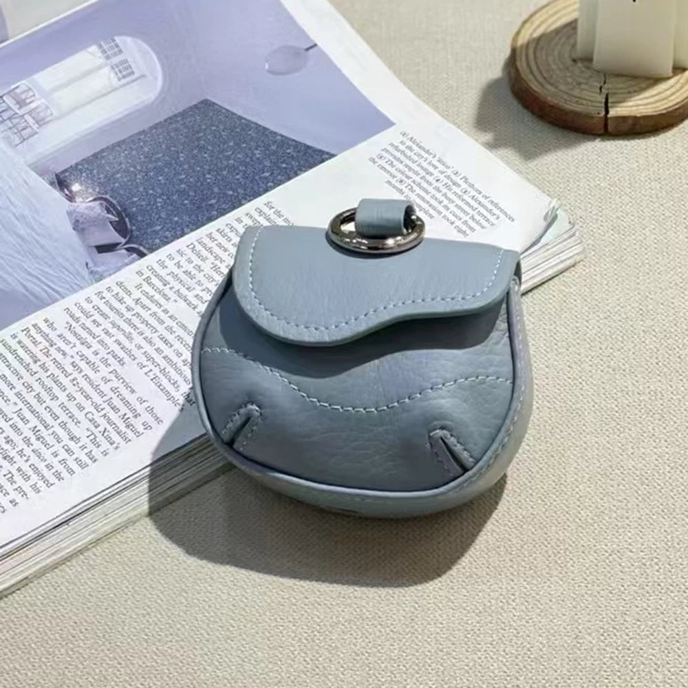 Universal Model Luxury Earphone Bag Fancy Lovely Real Leather Bluetooth Earbuds Case Holder With Keyring Small Item Storage Bag