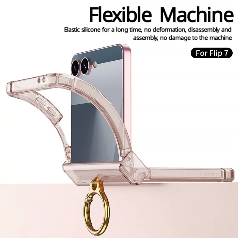 Luxury Ring Holder Airbag Hinge Protection Phone Case For Samsung Galaxy Z Flip7 FE  Z Flip 7 6 5 flip7 zflip6 Candy Clear Cover