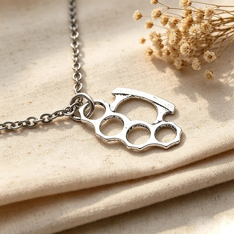 Brass Knuckles Pendant Necklace for Women Men Neck Chain Vintage Summer Gothic Goth Jewelry Trend 2022 Accessories Holiday Gifts