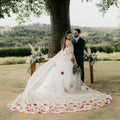 Plus Size Colorful Bridal Gown With Detachable Train Off-the-Shoulder Customized Short Lantern Sleeves Luxury Wedding Dress